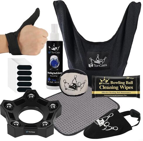 TonGass Bowlings Basics Accessories Set Microfiber Bowling Ball Seesaw Towel Cleaner Spray and Cleaning Wipes Bowling Thumb Saver Protector (Right) Kit Bowlings Rotating Ball Cup and Shoe Slider Set in Kuwait