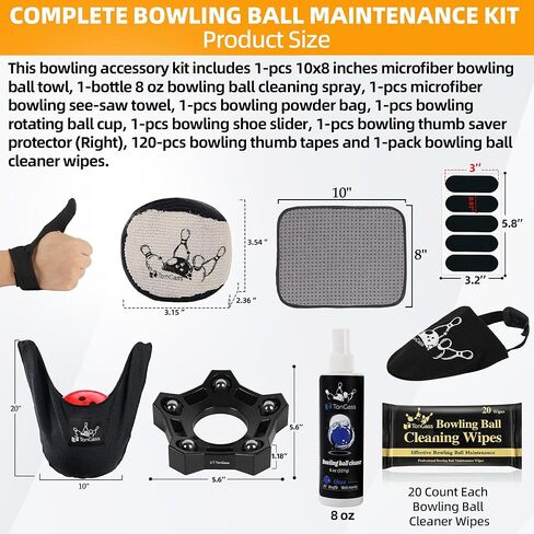 TonGass Bowlings Basics Accessories Set Microfiber Bowling Ball Seesaw Towel Cleaner Spray and Cleaning Wipes Bowling Thumb Saver Protector (Right) Kit Bowlings Rotating Ball Cup and Shoe Slider Set in Kuwait