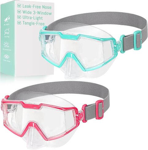 Pixel Panda 2 Pack Kids Swim Goggles with Fabric Strap for Kids 6-14 Lightweight Kids Goggles with Nose Cover for Boys Girls in Kuwait