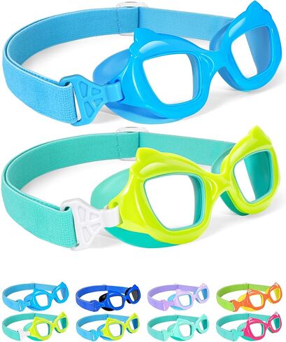 Seago 2 Pack Kids Swim Goggles with Fabric Strap for Kids 3-15, Cat-Shaped Swimming Goggles Anti-Fog UV Protection Leakproof in Kuwait