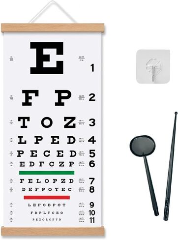 TIESIF Snellen Eye Chart, Eye Charts for Eye Exams 20 Feet with Wooden Frame 11x22 Inches, Plastic Material Low Vision Eye Test Wall Chart with Eye Occluder Hand Pointer in Saudi Arabia