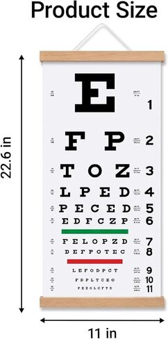 TIESIF Snellen Eye Chart, Eye Charts for Eye Exams 20 Feet with Wooden Frame 11x22 Inches, Plastic Material Low Vision Eye Test Wall Chart with Eye Occluder Hand Pointer in Saudi Arabia