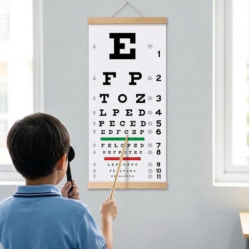 TIESIF Snellen Eye Chart, Eye Charts for Eye Exams 20 Feet with Wooden Frame 11x22 Inches, Plastic Material Low Vision Eye Test Wall Chart with Eye Occluder Hand Pointer in Saudi Arabia