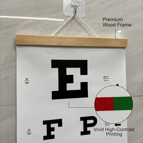 TIESIF Snellen Eye Chart, Eye Charts for Eye Exams 20 Feet with Wooden Frame 11x22 Inches, Plastic Material Low Vision Eye Test Wall Chart with Eye Occluder Hand Pointer in Saudi Arabia
