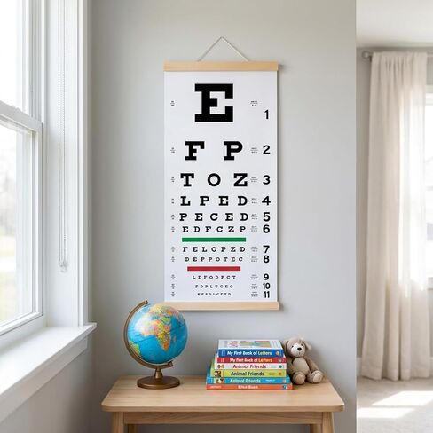 TIESIF Snellen Eye Chart, Eye Charts for Eye Exams 20 Feet with Wooden Frame 11x22 Inches, Plastic Material Low Vision Eye Test Wall Chart with Eye Occluder Hand Pointer in Saudi Arabia