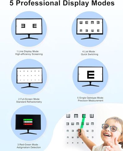Vision Meter Digital 19" LCD Electronic Optical Visual Acuity Chart with 44+ Visual Targets, 5 Display Modes & 8m（314in） Remote Control for Accurate Vision Testing in Kuwait