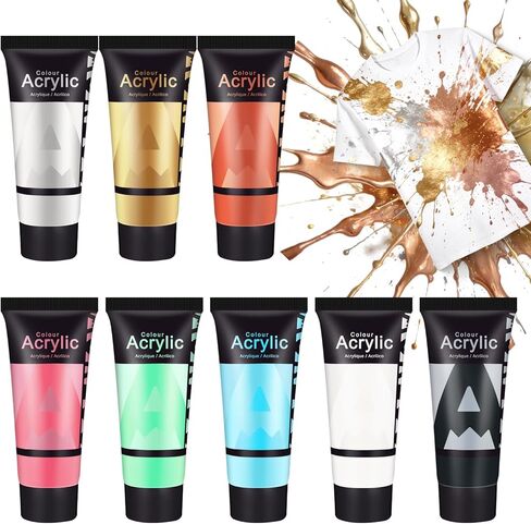 AUREUO Iridescent Acrylic Paint, 8 Colors x 0.71 Fl Oz / 21ml Pearlescent Acrylic Paint Set, Glitter Paint for Canvas, Rocks, Wood, Fabric, Ceramic - Art Paints for Painting in Kuwait