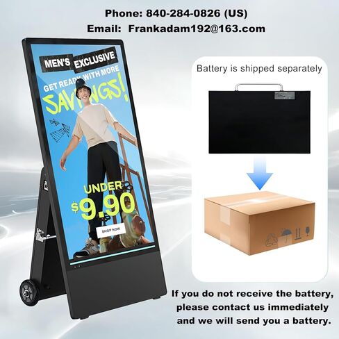 شاشة عرض رقمية خارجية مقاس 55 بوصة، 2K 2000 Nits IP65 تجاري، أكشاك إعلانات LCD رقمية قابلة لإعادة الشحن، ضبط السطوع التلقائي، شاشة مقاومة للصدمات للمطعم/المتجر in Kuwait