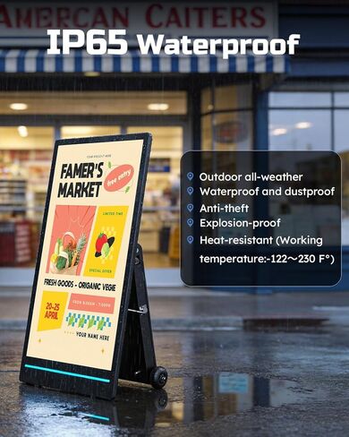 شاشة عرض رقمية خارجية مقاس 55 بوصة، 2K 2000 Nits IP65 تجاري، أكشاك إعلانات LCD رقمية قابلة لإعادة الشحن، ضبط السطوع التلقائي، شاشة مقاومة للصدمات للمطعم/المتجر in Kuwait