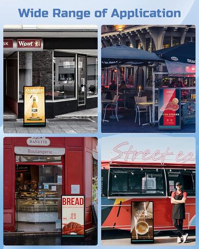 شاشة عرض رقمية خارجية مقاس 55 بوصة، 2K 2000 Nits IP65 تجاري، أكشاك إعلانات LCD رقمية قابلة لإعادة الشحن، ضبط السطوع التلقائي، شاشة مقاومة للصدمات للمطعم/المتجر in Kuwait