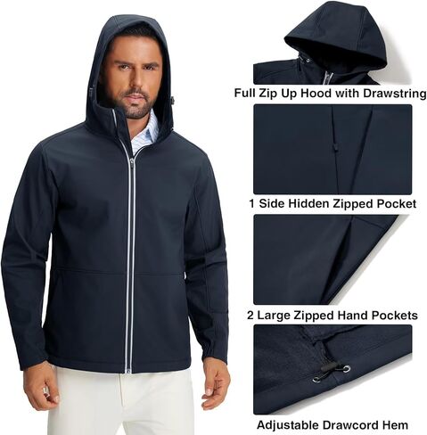 M MAELREG Mens Fleece Softshell Jacket Lightweight Insulated Water Resistant Windbreaker Hooded Winter Jacket for Golf Casual in Saudi Arabia