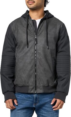 GUESS Men's Fra Hoodie Jacket Softshell Stretch Pu Sleeves in Saudi Arabia