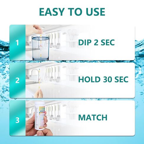 Drinking Water Testing Kits(100 Strips)-16 in 1 Well&Household Tap&Natural Water Quality Test with Hardness,Chlorine,Copper,Iron,Lead,pH,Etc. in Kuwait