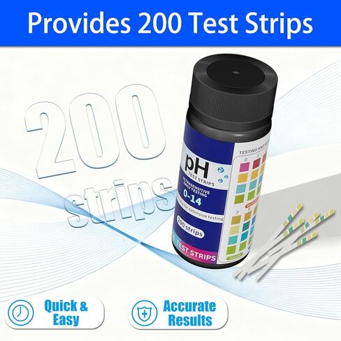 شريط اختبار الأس الهيدروجيني 0-14 - 200 شريط من ورق عباد الشمس العالمي مجموعة اختبار الأس الهيدروجيني سريعة وموثوقة لاختبار السوائل ومياه الشرب واللعاب وأحواض السمك والمختبرات وصناعة الصابون in Kuwait