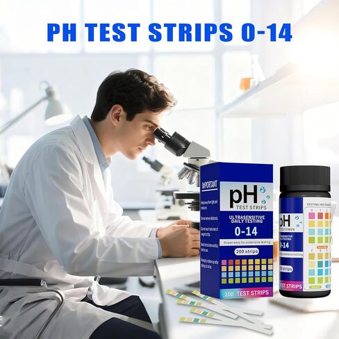 شريط اختبار الأس الهيدروجيني 0-14 - 200 شريط من ورق عباد الشمس العالمي مجموعة اختبار الأس الهيدروجيني سريعة وموثوقة لاختبار السوائل ومياه الشرب واللعاب وأحواض السمك والمختبرات وصناعة الصابون in Kuwait