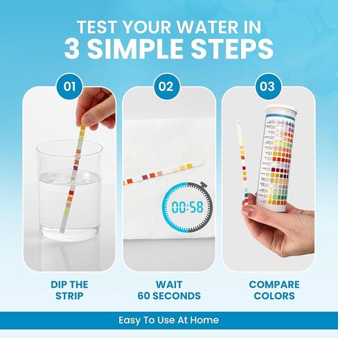 مجموعة اختبار مياه الشرب 21 في 1 - 120 شريط اختبار المياه + 2 اختبار للبكتيريا | اختبار جودة مياه الصنبور ومياه الآبار في المنزل بحثًا عن الرصاص ودرجة الحموضة والصلابة والكلور والنترات والحديد والمزيد in Kuwait
