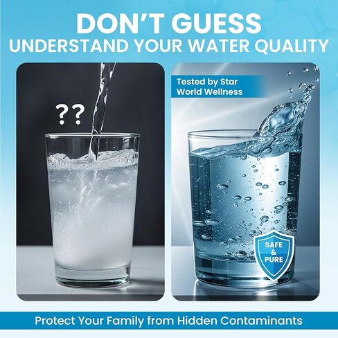مجموعة اختبار مياه الشرب 21 في 1 - 120 شريط اختبار المياه + 2 اختبار للبكتيريا | اختبار جودة مياه الصنبور ومياه الآبار في المنزل بحثًا عن الرصاص ودرجة الحموضة والصلابة والكلور والنترات والحديد والمزيد in Kuwait