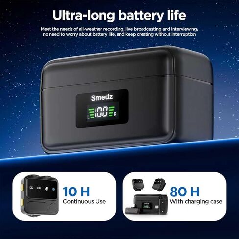 ميكروفون Smedz اللاسلكي لأجهزة iPhone Android، ميكروفون صغير Lavalier مع تقليل الضوضاء AI، نطاق 164 قدمًا وحقيبة شحن 80 ساعة ميكروفون صغير مغناطيسي لبث مباشر على YouTube TikTok Vlog Podcast in Kuwait
