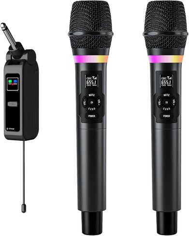 Wireless Microphone, Dual Handheld 2.4G Dynamic Mic with Rechargeable Receiver，Professional Karaoke Microphone, Dual Vocal Pickup with mute echo,treble,bass control , for Singing, Speech, PA System in Saudi Arabia