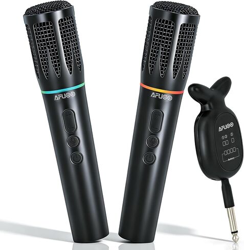 Rechargeable Wireless Microphones & Bluetooth Dual-Mics Receiver for Karaoke, Singing, Speech, DJ, 24H Battery, 200ft, RGB Light, Wireless Microphone Set for Mic/Aux/USB Port (Dual Mic, Black) in Saudi Arabia