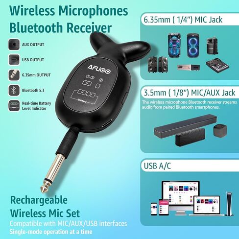 Rechargeable Wireless Microphones & Bluetooth Dual-Mics Receiver for Karaoke, Singing, Speech, DJ, 24H Battery, 200ft, RGB Light, Wireless Microphone Set for Mic/Aux/USB Port (Dual Mic, Black) in Saudi Arabia