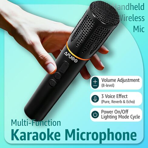 Rechargeable Wireless Microphones & Bluetooth Dual-Mics Receiver for Karaoke, Singing, Speech, DJ, 24H Battery, 200ft, RGB Light, Wireless Microphone Set for Mic/Aux/USB Port (Dual Mic, Black) in Saudi Arabia