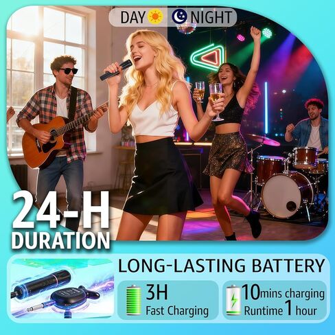 Rechargeable Wireless Microphones & Bluetooth Dual-Mics Receiver for Karaoke, Singing, Speech, DJ, 24H Battery, 200ft, RGB Light, Wireless Microphone Set for Mic/Aux/USB Port (Dual Mic, Black) in Saudi Arabia