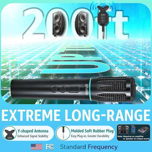 Rechargeable Wireless Microphones & Bluetooth Dual-Mics Receiver for Karaoke, Singing, Speech, DJ, 24H Battery, 200ft, RGB Light, Wireless Microphone Set for Mic/Aux/USB Port (Dual Mic, Black) in Saudi Arabia