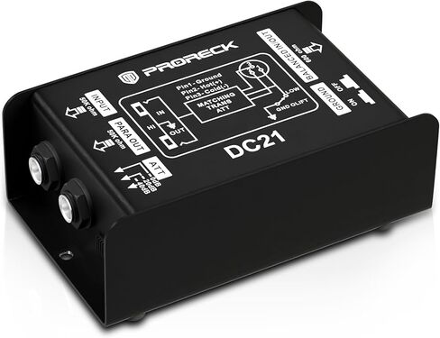 PRORECK DC21 Passive DI Box for Guitar & Bass, Direct Box with Hum Eliminator, Input Attenuator, Ground Lift, 50kΩ Impedance, 1/4" to Balanced XLR Out for Live/Studio (DC21) in Kuwait