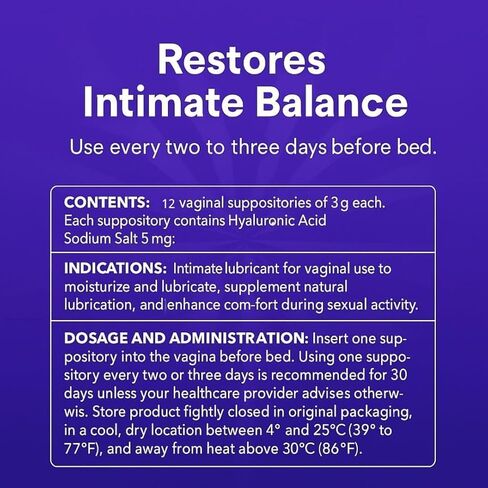 مرطب مهبلي للريفاري - 5 ملغ من حمض الهيالورونيك - جفاف المهبل، حشوات مهدئة خالية من الهرمونات، غير دهنية، عدد 12 - كمية تكفي لمدة شهر واحد in Kuwait