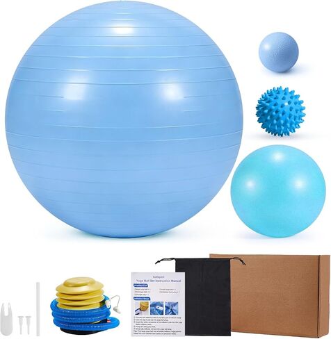 4Pcs Yoga Ball Set includes Large and 9in Pilates Balls, Massage & Spiky Ball for Fitness ,Anti-Burst Exercise Ball with Pumb for Pregnancy,Physical Therapy,Office Chair, Home Workout,3Sizes,3Colors in Saudi Arabia