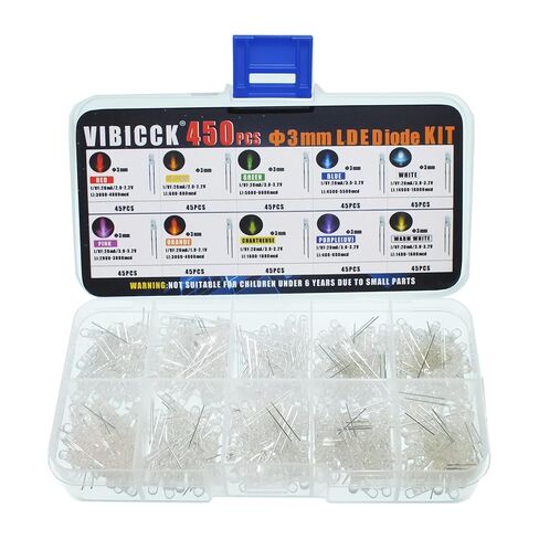 VIBICCK450 Pieces, 10 Colors 3MM LED Light Emitting diode lamp Combination Set. Lighting Bulbs, Light-Emitting Lamps, diodes, Electronic Components in Kuwait