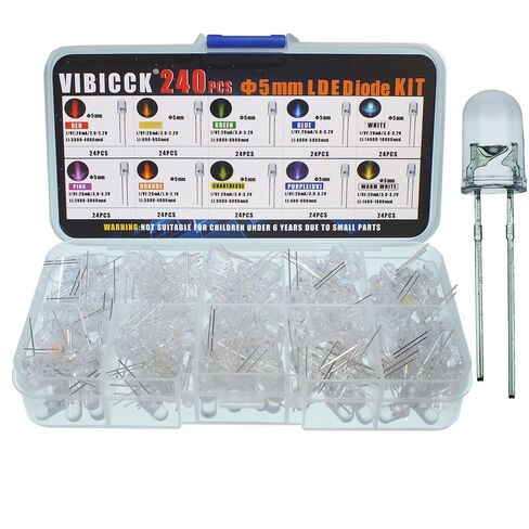 VIBICCK450 Pieces, 10 Colors 3MM LED Light Emitting diode lamp Combination Set. Lighting Bulbs, Light-Emitting Lamps, diodes, Electronic Components in Kuwait