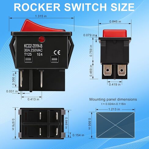 3 قطع مفتاح الروك DPST 4 Pin 30A 250V KCD2 KCD4، مفتاح تشغيل 120 فولت، قوي وسهل السلك، مفاتيح مضاءة باللون الأحمر، شديدة التحمل T125، هزاز قارب ممتاز لسخان ماكينة القهوة البحرية للسيارة in Kuwait