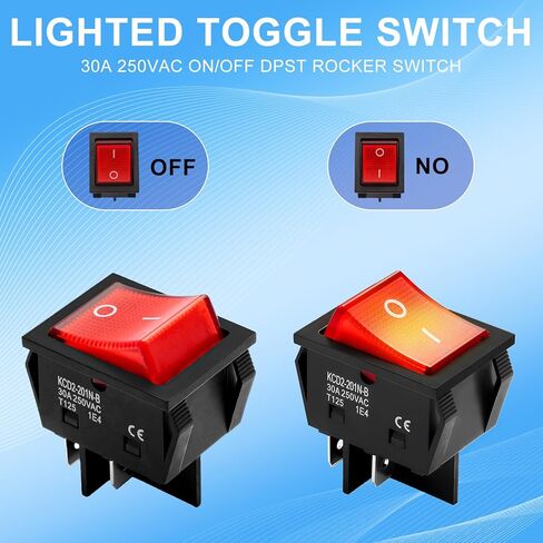 3 قطع مفتاح الروك DPST 4 Pin 30A 250V KCD2 KCD4، مفتاح تشغيل 120 فولت، قوي وسهل السلك، مفاتيح مضاءة باللون الأحمر، شديدة التحمل T125، هزاز قارب ممتاز لسخان ماكينة القهوة البحرية للسيارة in Kuwait