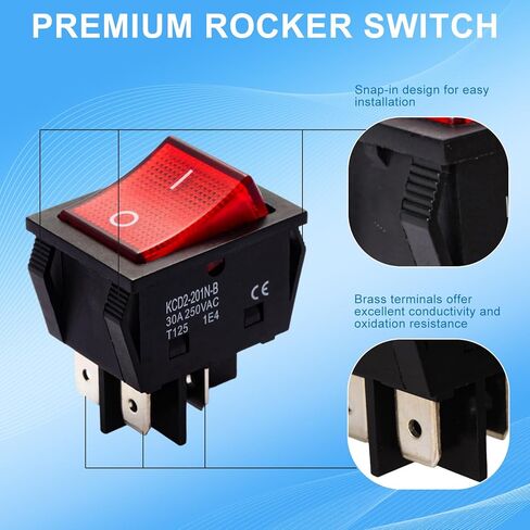 3 قطع مفتاح الروك DPST 4 Pin 30A 250V KCD2 KCD4، مفتاح تشغيل 120 فولت، قوي وسهل السلك، مفاتيح مضاءة باللون الأحمر، شديدة التحمل T125، هزاز قارب ممتاز لسخان ماكينة القهوة البحرية للسيارة in Kuwait