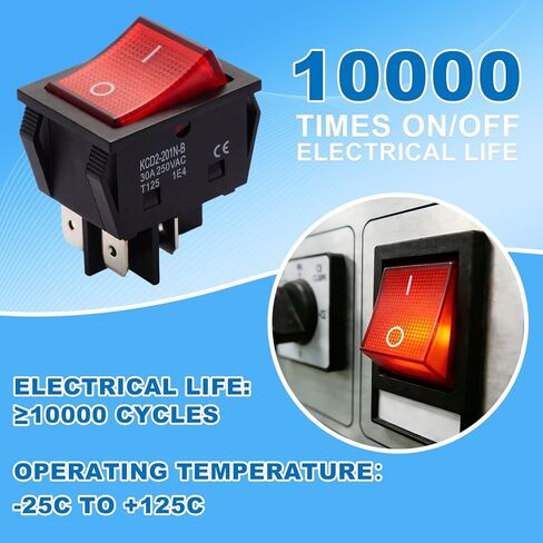 3 قطع مفتاح الروك DPST 4 Pin 30A 250V KCD2 KCD4، مفتاح تشغيل 120 فولت، قوي وسهل السلك، مفاتيح مضاءة باللون الأحمر، شديدة التحمل T125، هزاز قارب ممتاز لسخان ماكينة القهوة البحرية للسيارة in Kuwait