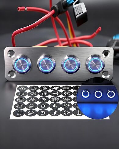 لوحة مفاتيح هزازة بحرية من الألومنيوم من IZTOSS 6 Gang - سلكية مسبقًا مع مؤشر LED أزرق، مفتاح هزاز متعدد الوظائف 12-24 فولت - مثالية للمنازل البحرية واليخوت in Kuwait