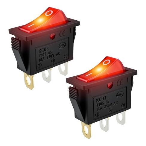 2Pcs Red LED Lighted KCD3 Rocker Switch | SPST On/Off 2 Position 3 Pin | AC 250V/15A, 125V/20A Power Switch | for Car Boat Marine Applications in Kuwait