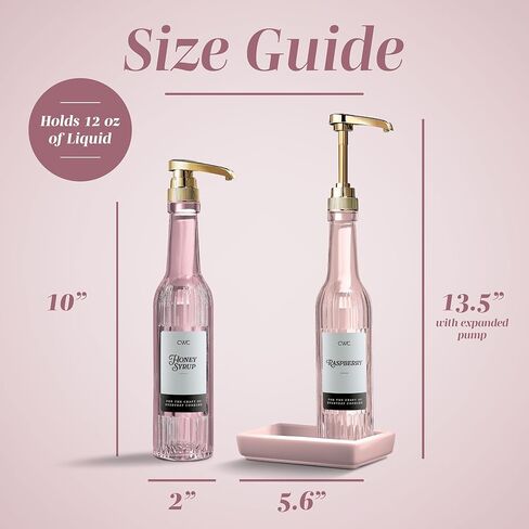 COOK WITH COLOR Glass Coffee Syrup Dispenser with Pump- Set of 2 Syrup Bottles for Coffee Bar, Decorative 350 ML Bottle with Ceramic Holder, Funnel, Labels and Extra Pumps, Textured Pink in Saudi Arabia