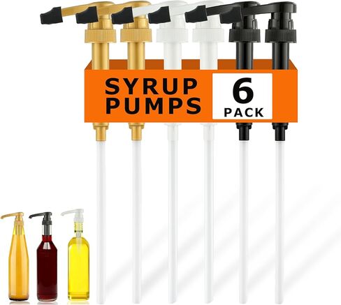 6 Pcs Coffee Syrup Pump Dispenser with Cap, Fits Various 25.4 oz Syrup Bottles, Compatible with Torani, Davinci, Great for Home & Coffee Bar Drinking Mixes, Cocktails, Beverage in Kuwait