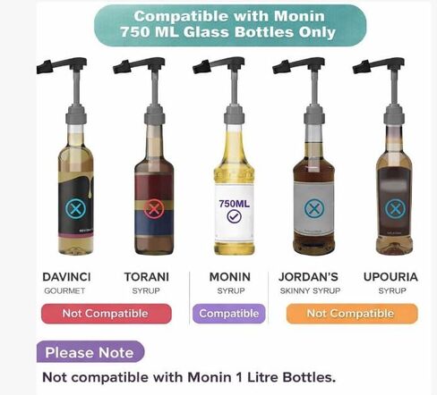 مضخة شراب القهوة هانديت - تناسب فقط زجاجات Monin GLASS سعة 750 مل (25.4 أونصة سائلة) - ليست للزجاجات البلاستيكية - 3 عبوات بأغطية سوداء - 1/4 أونصة لكل مضخة - خالية من مادة BPA in Kuwait