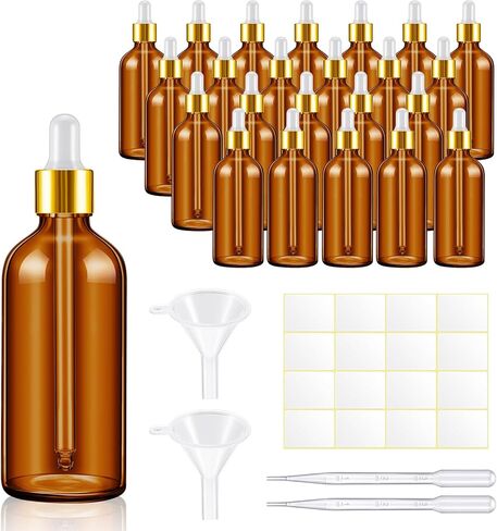 20 عبوة من زجاجات قطارة زجاجية سعة 3.4 أونصة من تيسكو، وزجاجات صبغة زجاجية سعة 100 مل مع قطارات للعين مع قمع وملصقات وماصة للزيوت العطرية والصحة والعناية الشخصية والجمال (العنبر) in Kuwait