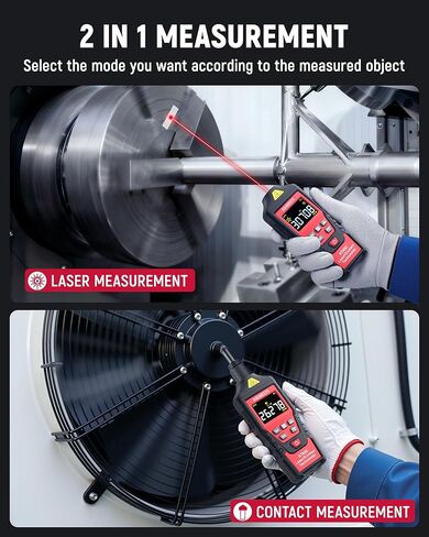 KAIWEETS 2-in-1 Laser & Contact Tachometer with Rechargeable Battery, Photo Sensor 10-99999RPM and Contact 1-19999RPM High Accuracy RPM Meter with Backlight Hold/MAX/MIN/AVG, HI/Low Alarm Function in Saudi Arabia