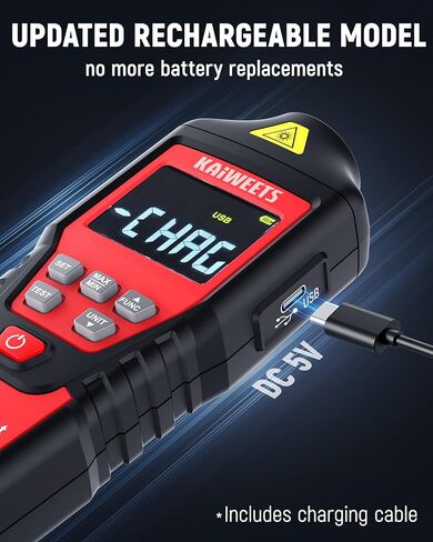 KAIWEETS 2-in-1 Laser & Contact Tachometer with Rechargeable Battery, Photo Sensor 10-99999RPM and Contact 1-19999RPM High Accuracy RPM Meter with Backlight Hold/MAX/MIN/AVG, HI/Low Alarm Function in Saudi Arabia