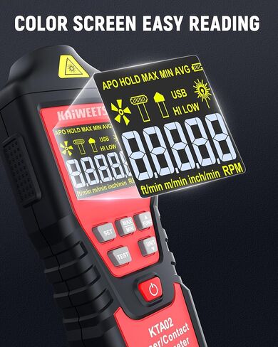 KAIWEETS 2-in-1 Laser & Contact Tachometer with Rechargeable Battery, Photo Sensor 10-99999RPM and Contact 1-19999RPM High Accuracy RPM Meter with Backlight Hold/MAX/MIN/AVG, HI/Low Alarm Function in Saudi Arabia