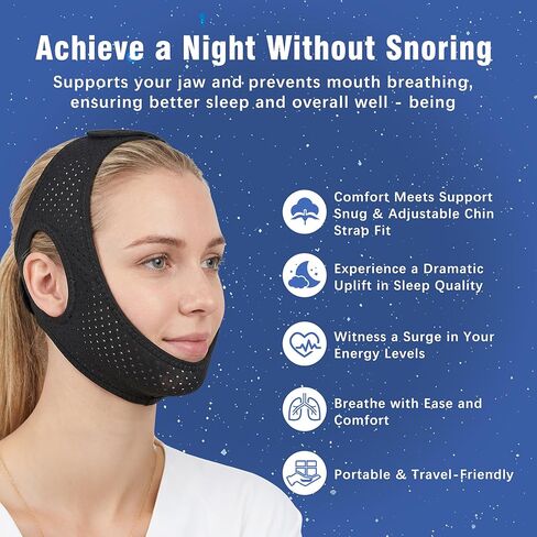 حزام الذقن للنوم، أجهزة فعالة لمكافحة الشخير، حزام الفك لتدفق الهواء لتوقف التنفس أثناء النوم مسامي ومريح، حزام ذقن قابل للتعديل مضاد للشخير للرجال والنساء in Kuwait