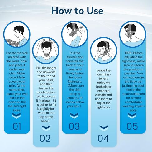 حزام ذقن للنوم مضاد للشخير حزام ذقن مرن للبالغين، أجهزة مضادة للشخير قابلة للتنفس ومتينة لسدادة الشخير in Kuwait