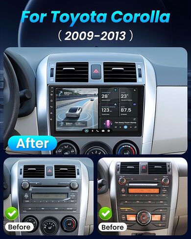 Car Radio Stereo for Toyota Corolla 2009-2013 : 8Core 4+32G 9 Inch Touch Screen Head Unit Replacement with Wireless Carplay Android Auto Bluetooth GPS WiFi FM SWC Mirror Link Backup Camera in Kuwait