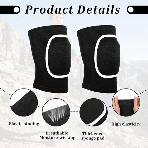 Volleyball Elbow Pads for Women, 1 Pair Breathable Arm Brace with Padded Support Cushion, Protective Elbow Protector Strap for Volleyball, Fitness, Sports, Black & White in Kuwait